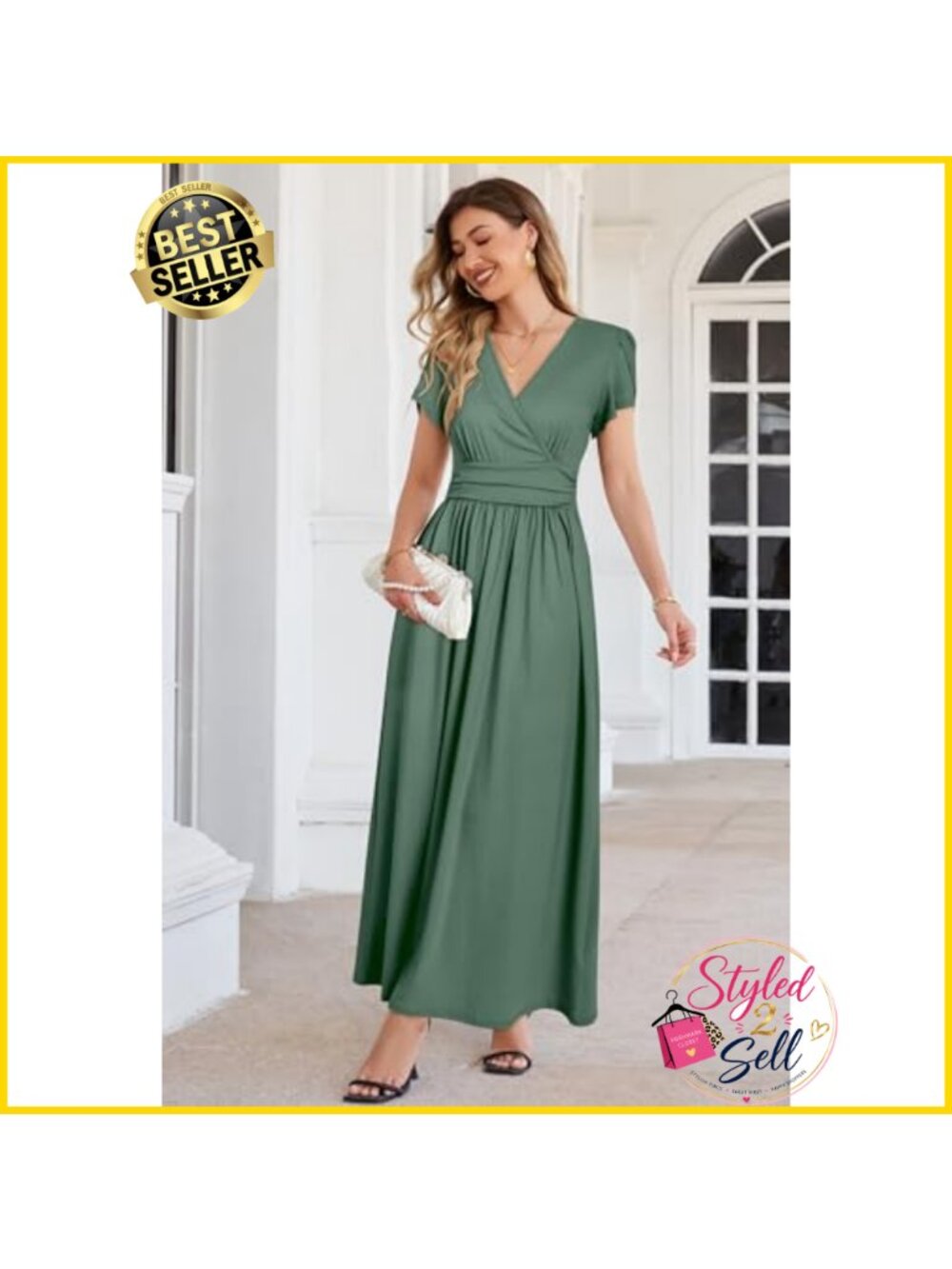Women's Wrap V Neck Maternity Nursing Maxi Dress with Pockets